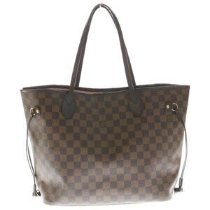 Louis Vuitton Damier Neverfull MM Tote Brown Leather